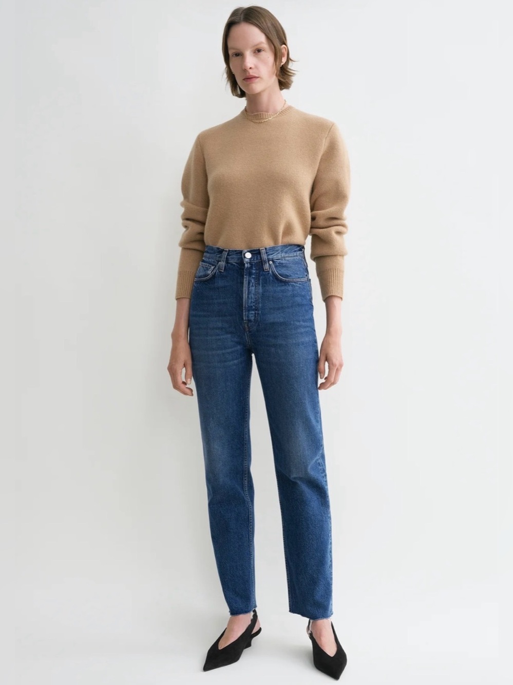 Toteme High Rise Straight Jeans in Dark Blue Denim
